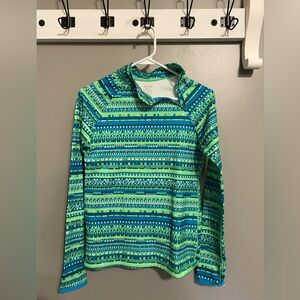 NIKE PRO HYPERWARM Green and Blue striped Long Sleeve Top - Large